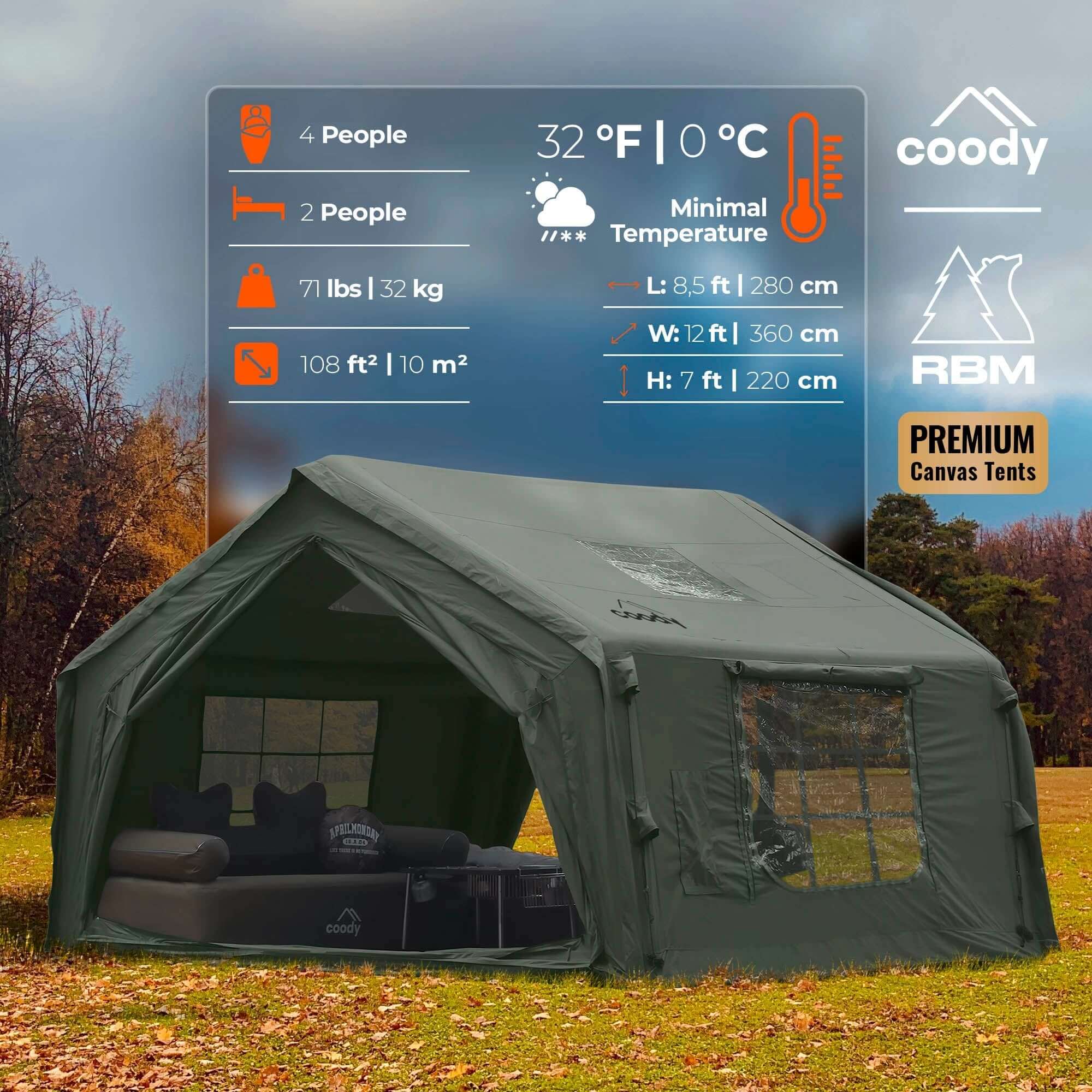 Coody 10.0 Forest Green Inflatable Tent for Camping (2-4 person) - Image 3