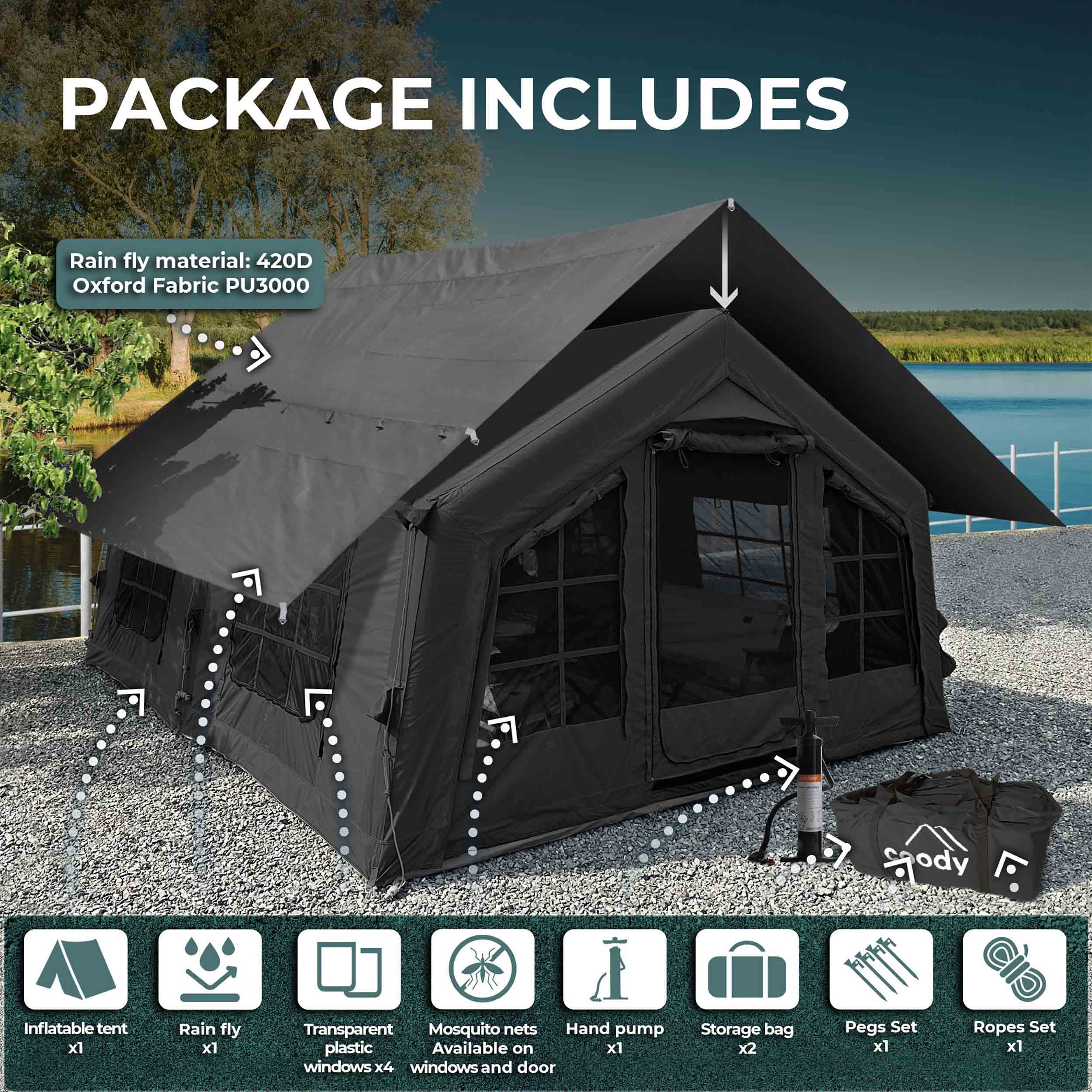 Coody 13.6 (Koala-5) Black Inflatable Tent for Camping (2-8 person) - Image 4