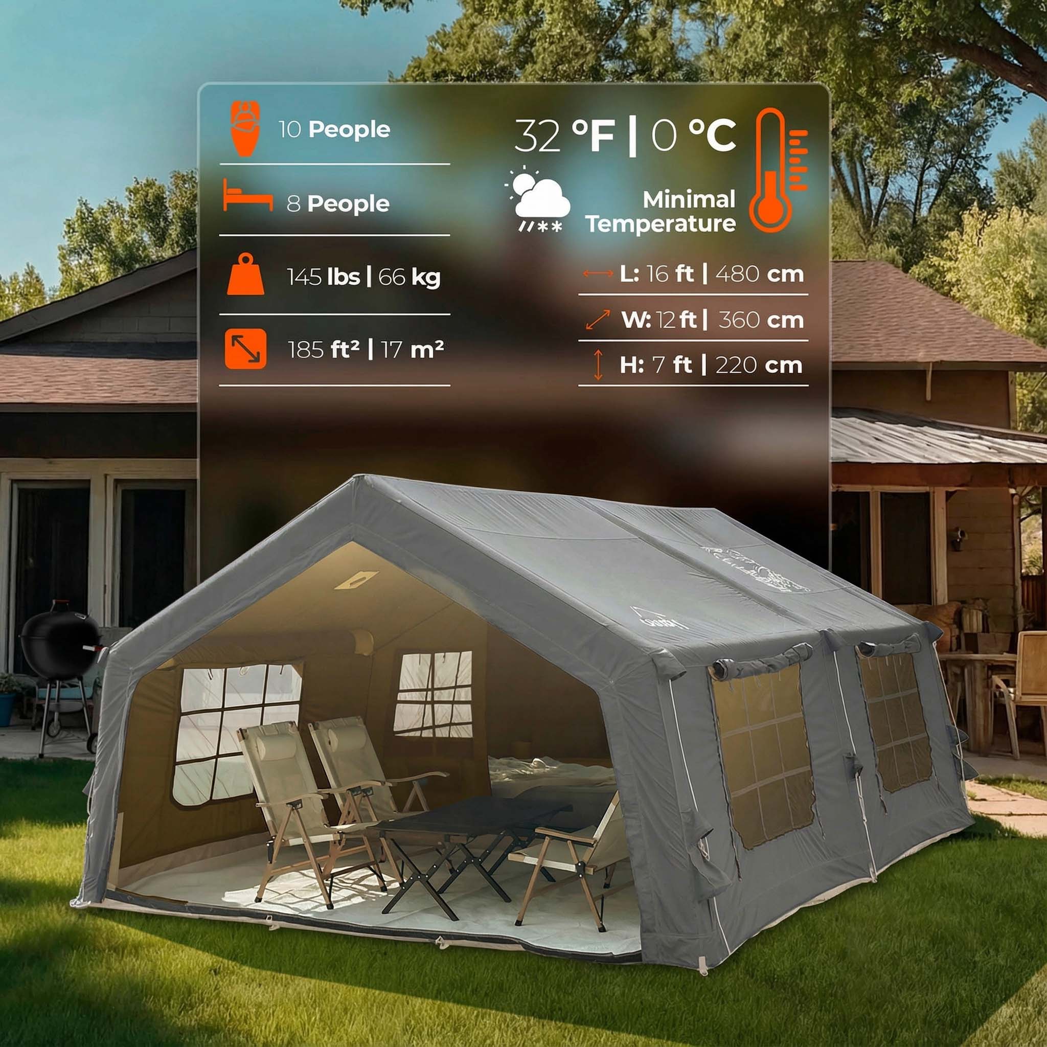 Coody 17.2 (Koala-7) Gray Inflatable Tent House for Camping (2-10 person) - Image 3