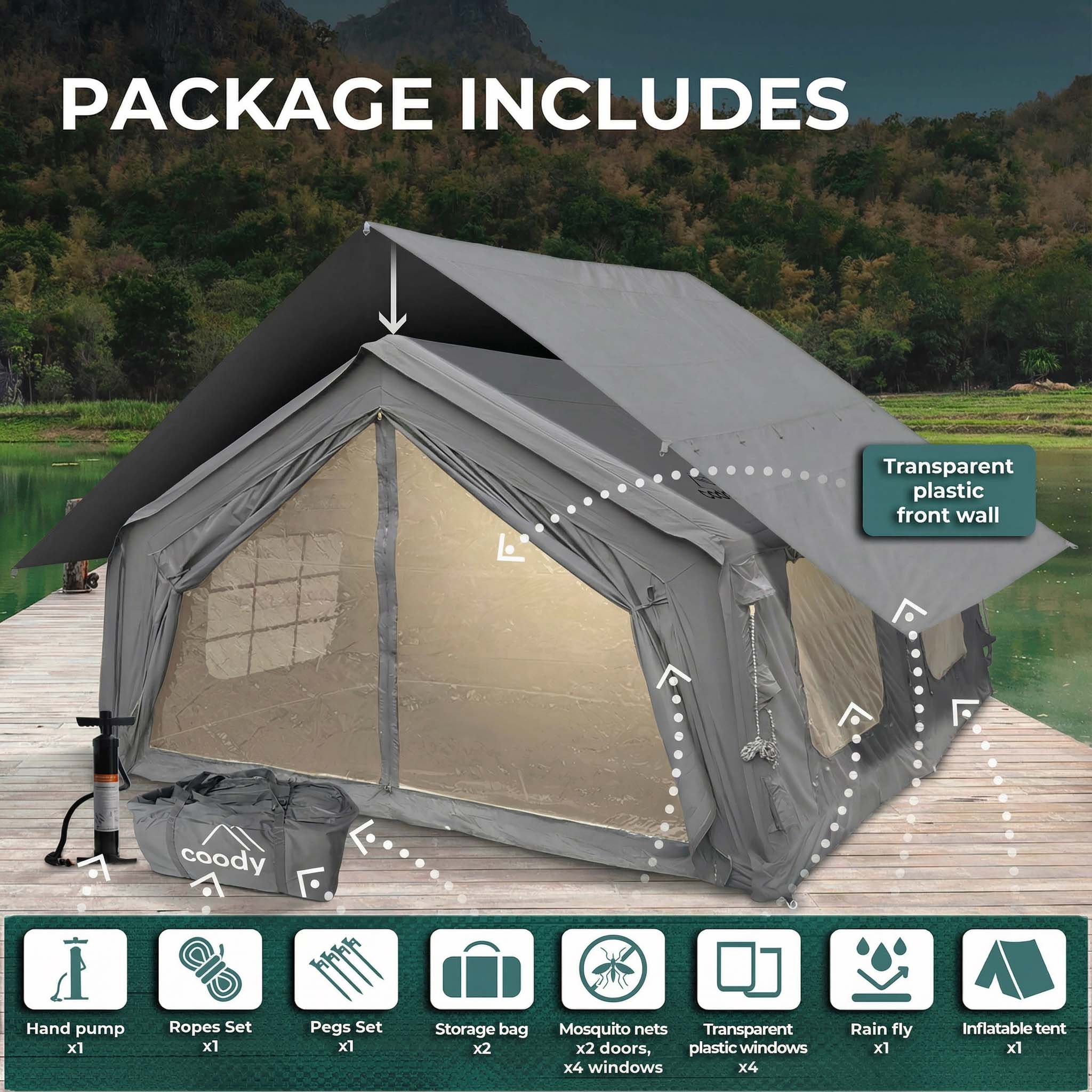 Coody 17.2 (Koala-7) Gray Inflatable Tent House for Camping (2-10 person) - Image 4