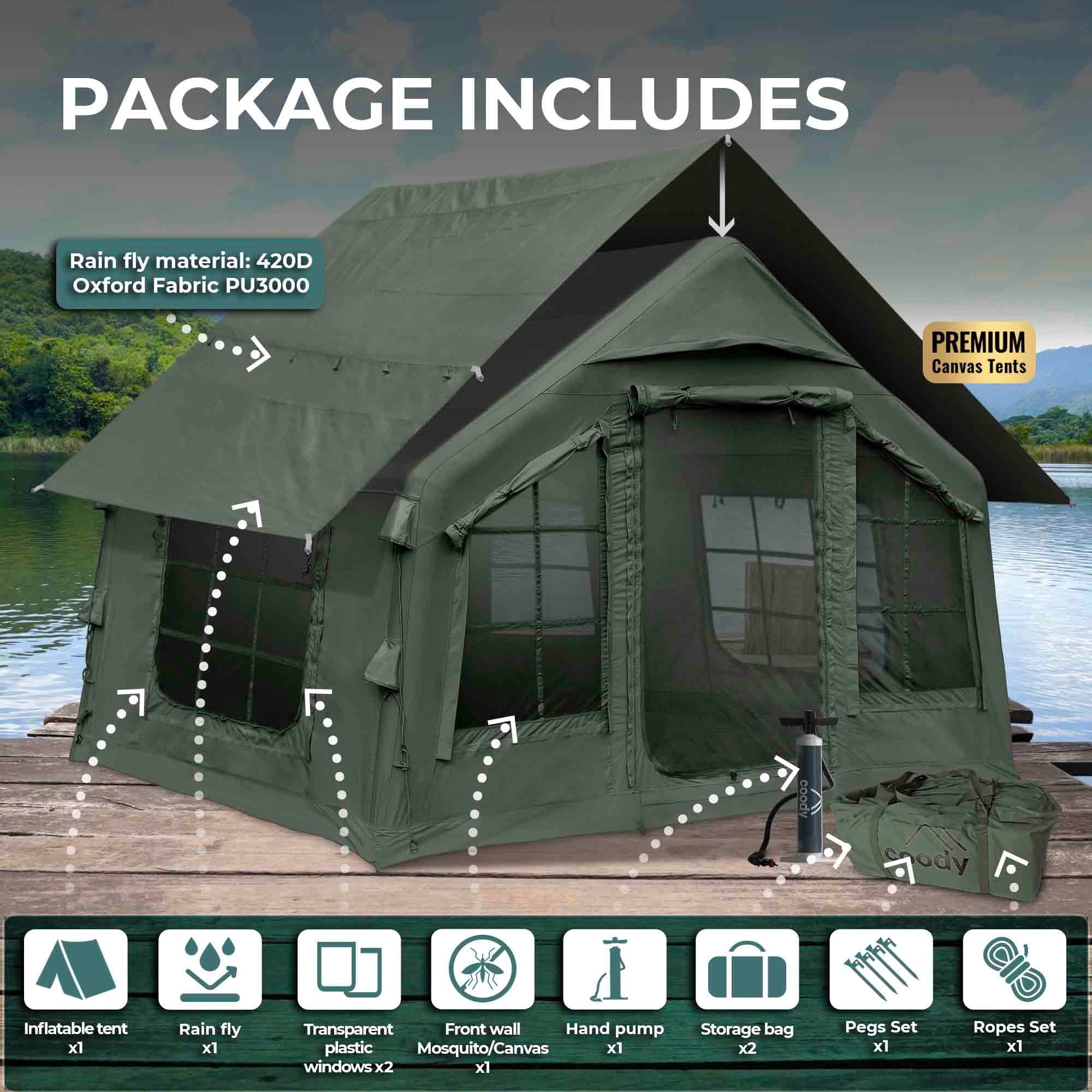 Coody 8.0 Forest Green Inflatable Tent for Camping (1-4 person) - Image 4