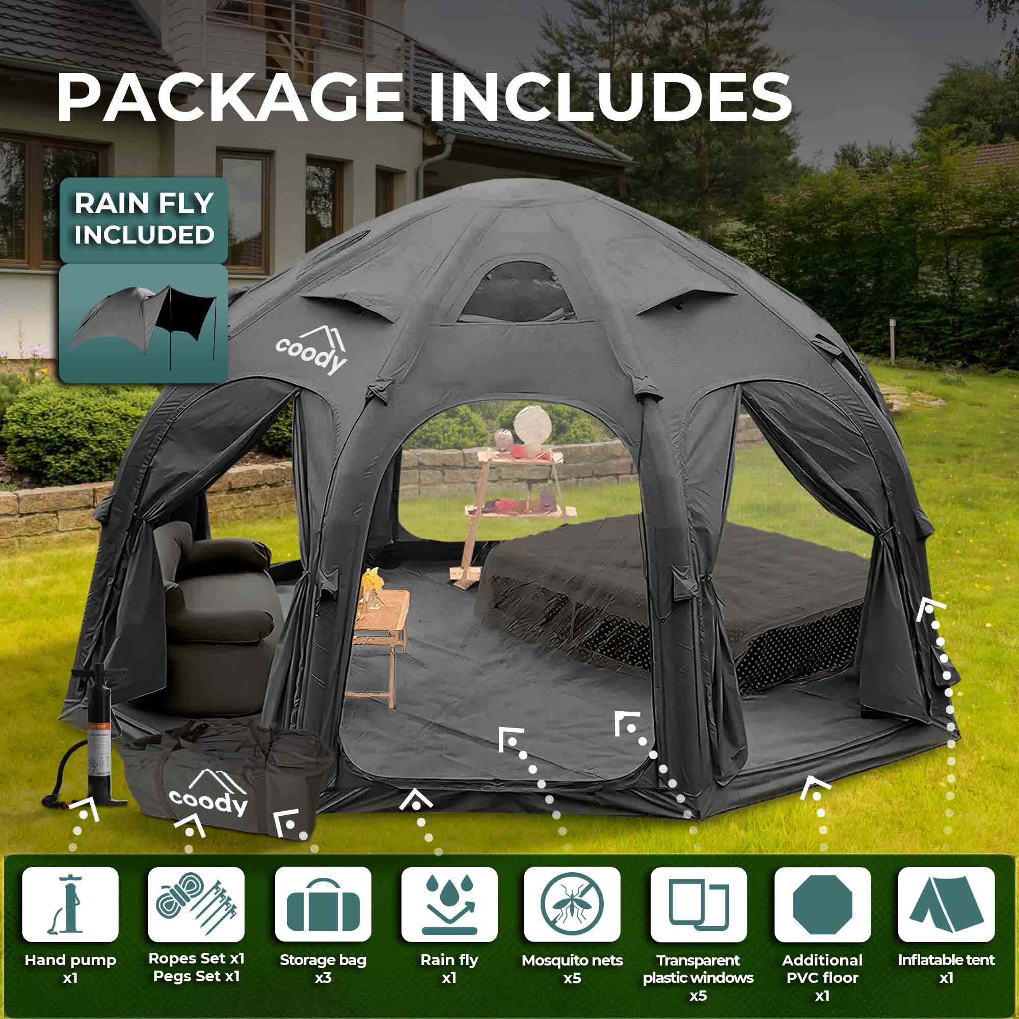 Coody Aurora Dome Black Luxury Inflatable Tent (2-4 person) - Image 4