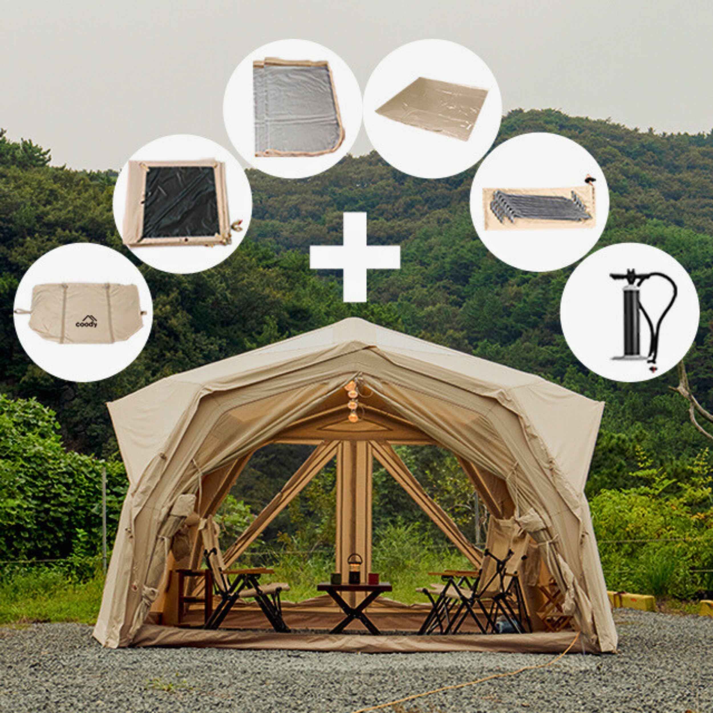 Coody Hub Pro Beige- Inflatable Tent for Camping (2-6 Person) - Image 5