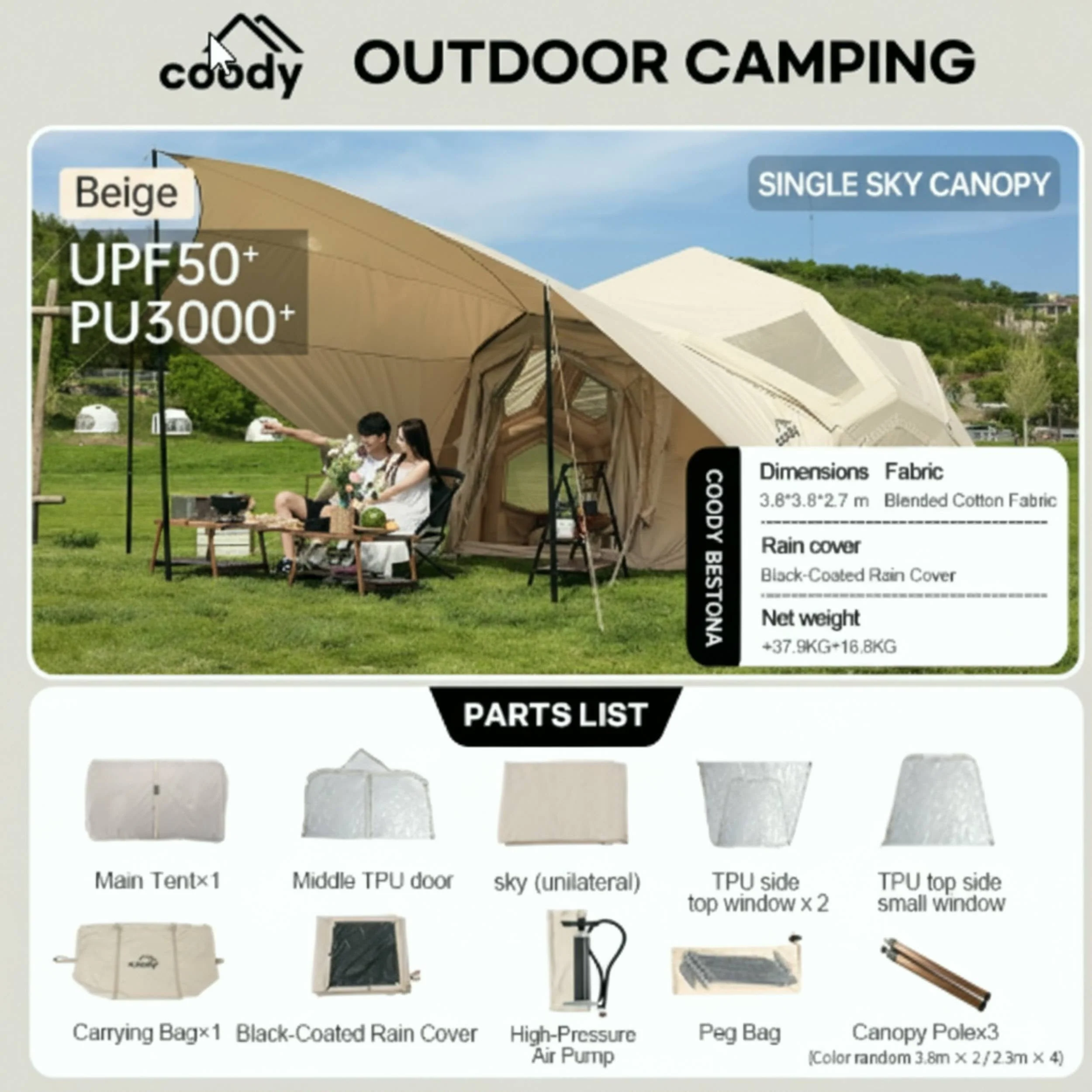 Coody | RBM Bestona Inflatable Tent for 2-4 Person (Beige) - Image 5