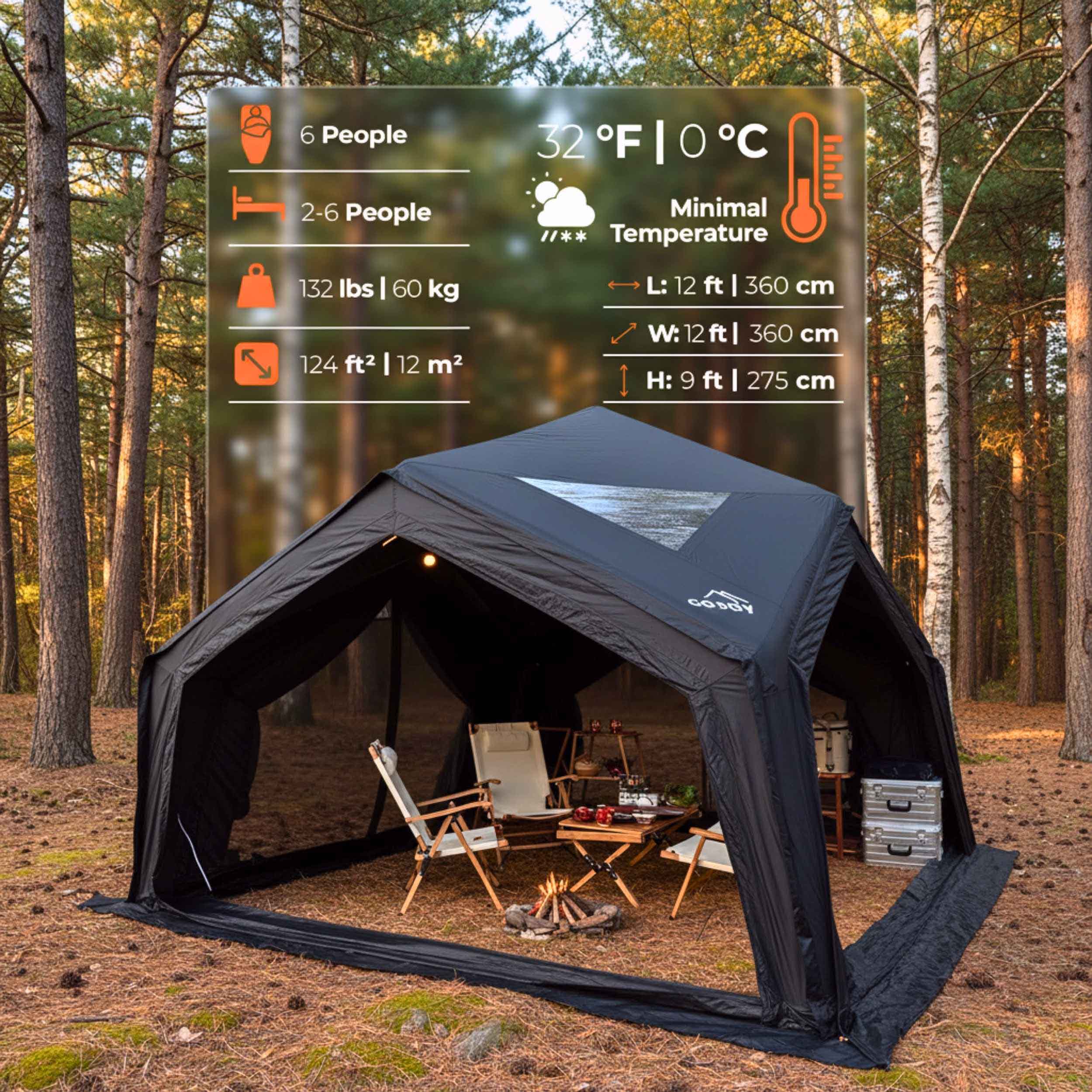 Coody | RBM Hub Shelter Inflatable Tent for 2-6 Person (Black) - Image 3