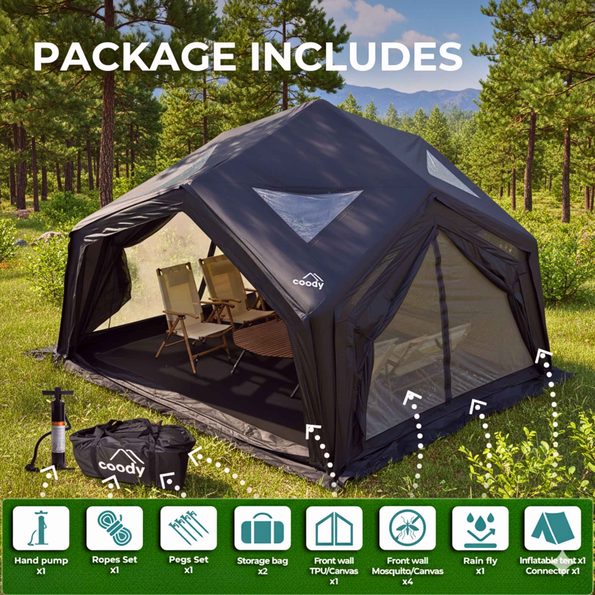 Coody | RBM Hub Shelter Inflatable Tent for 2-6 Person (Black) - Image 4
