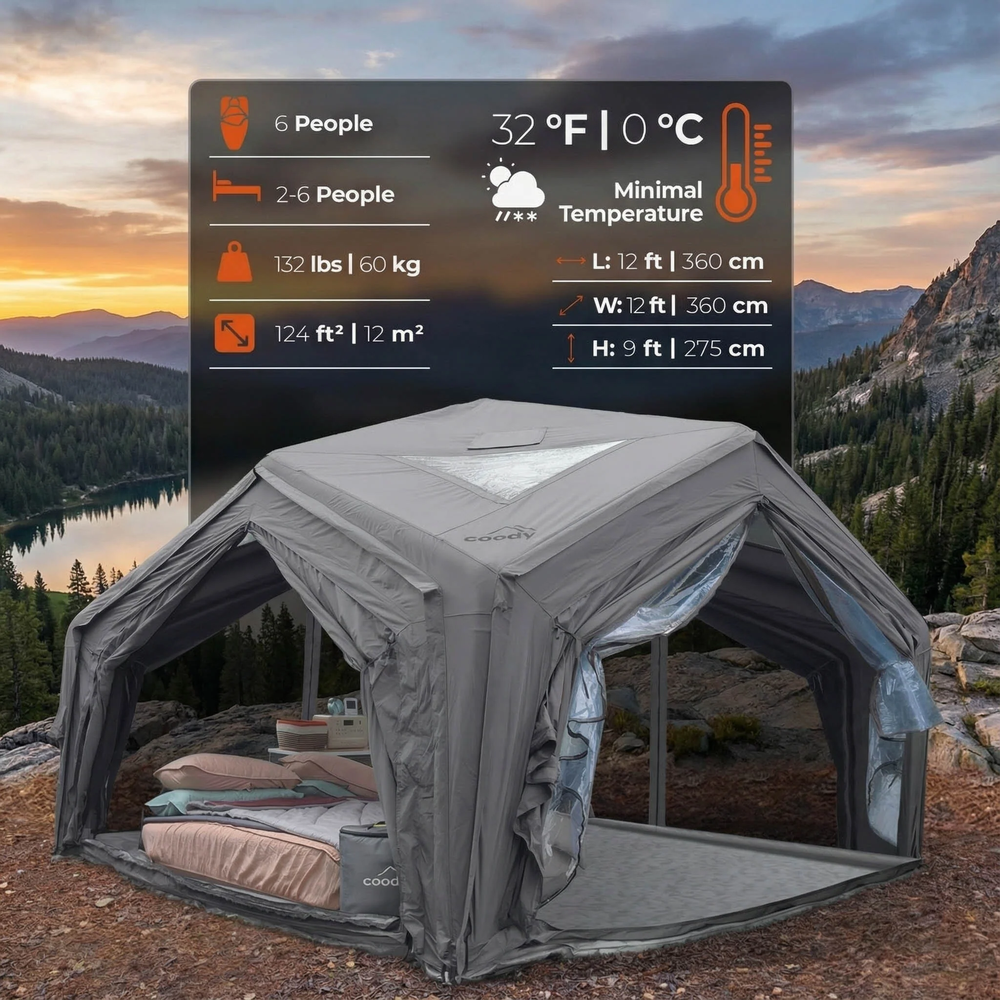 Coody | RBM Hub Shelter Inflatable Tent for 2-6 Person (Gray) - Image 3