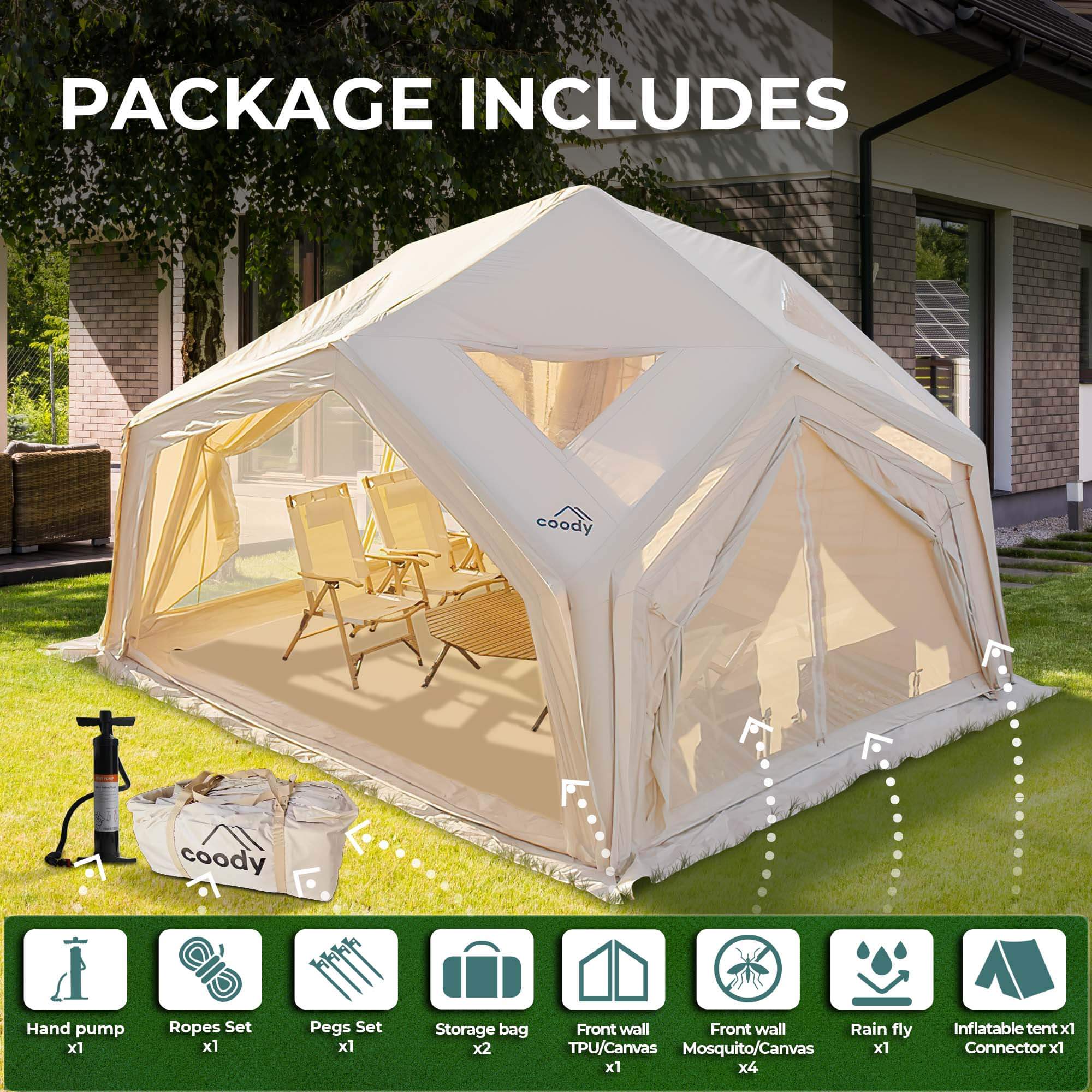 Coody Hub Shelter Beige - Inflatable Tent for Camping (2-6 Person) - Image 4