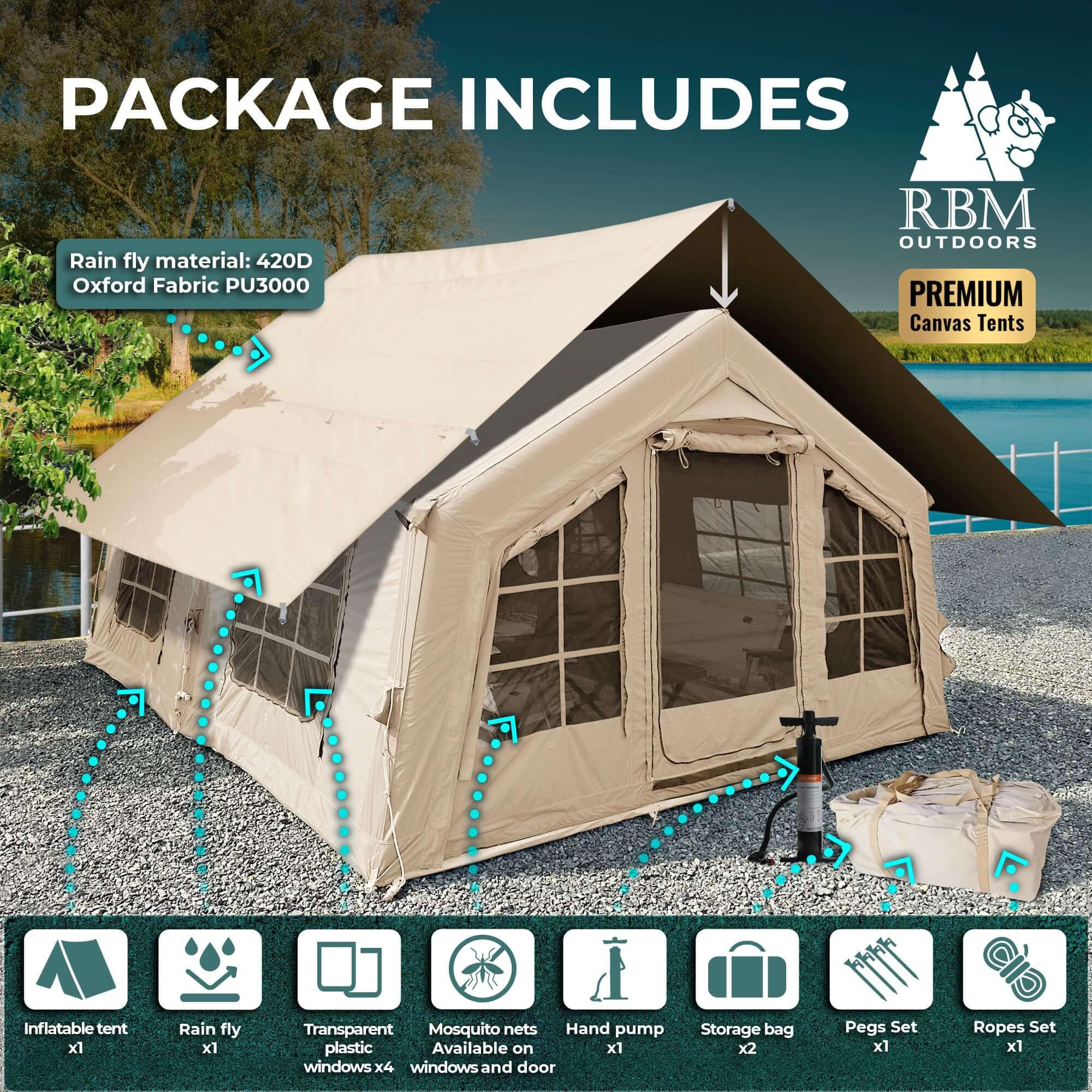 Coody 13.6 (Koala-5) Beige Inflatable Tent for Camping (2-8 person) - Image 4