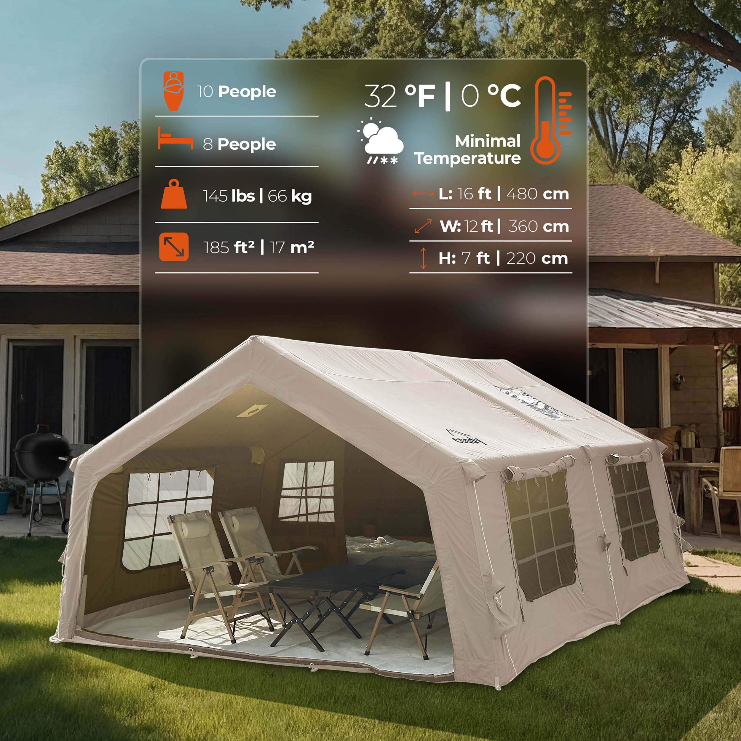 Coody 17.2 (Koala-7) Beige Large Inflatable Tent for Camping (2-10 person) - Image 3