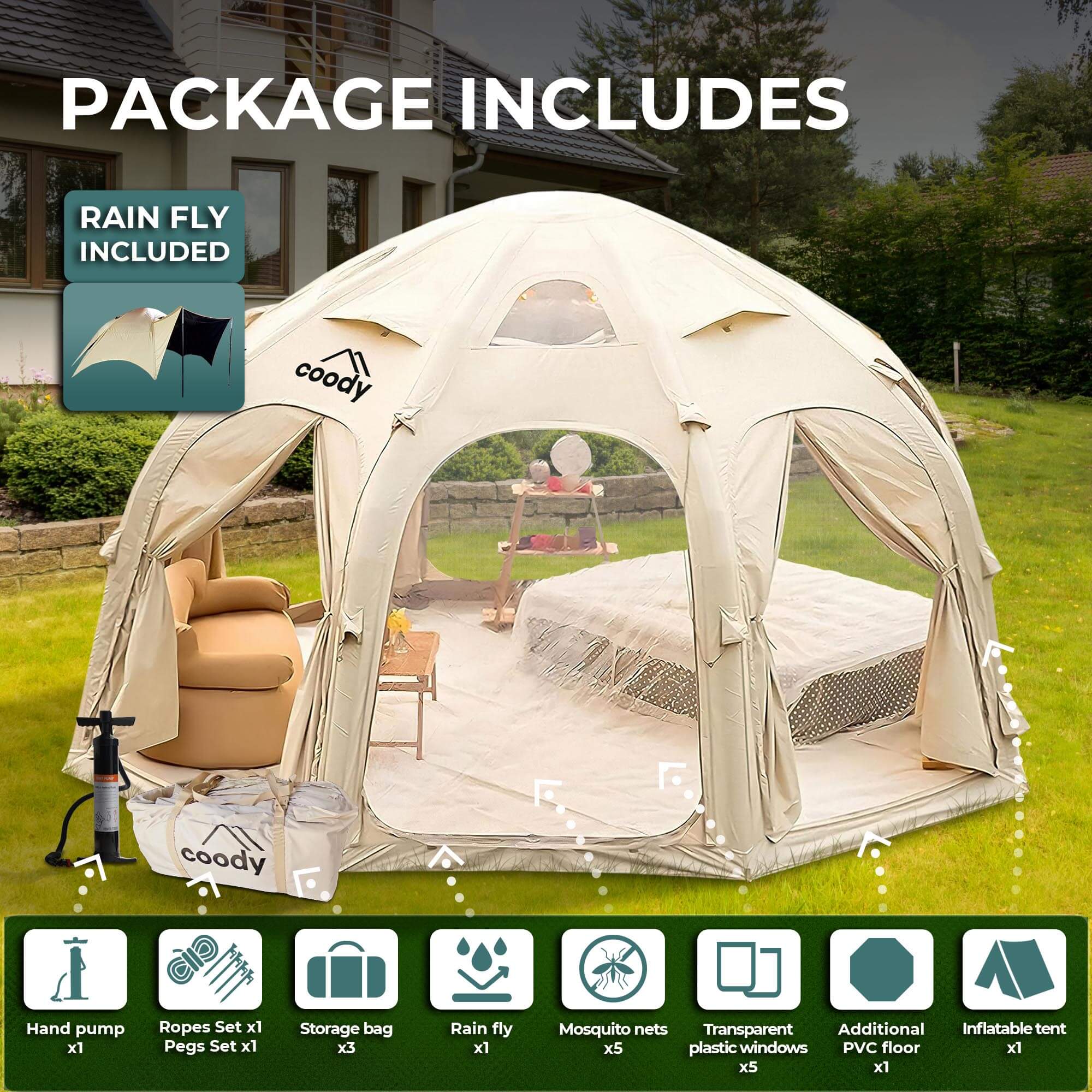 Coody Aurora Dome Beige - Luxury Inflatable Tent (2-4 person) - Image 4
