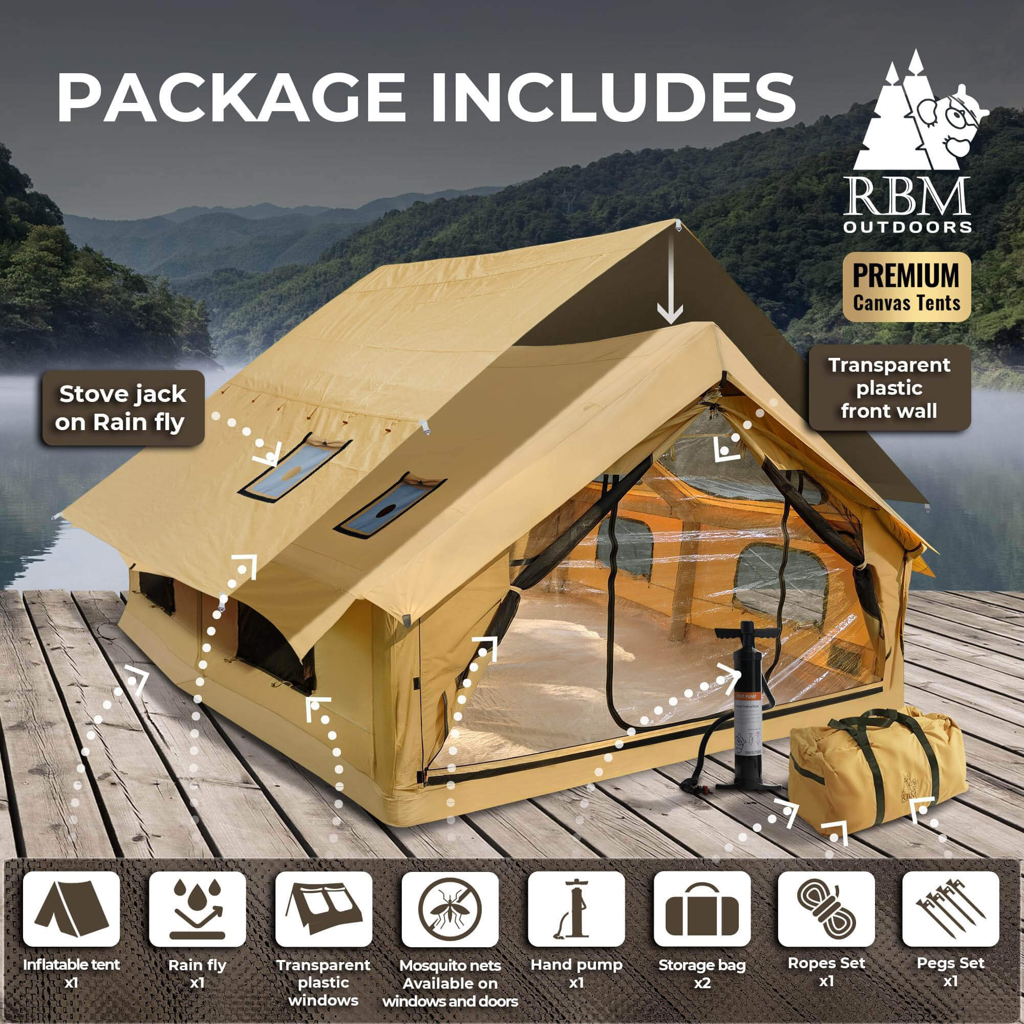 RBM Panda Large Sunny Beige - Inflatable Tent for Camping (2-6 person) - Image 4