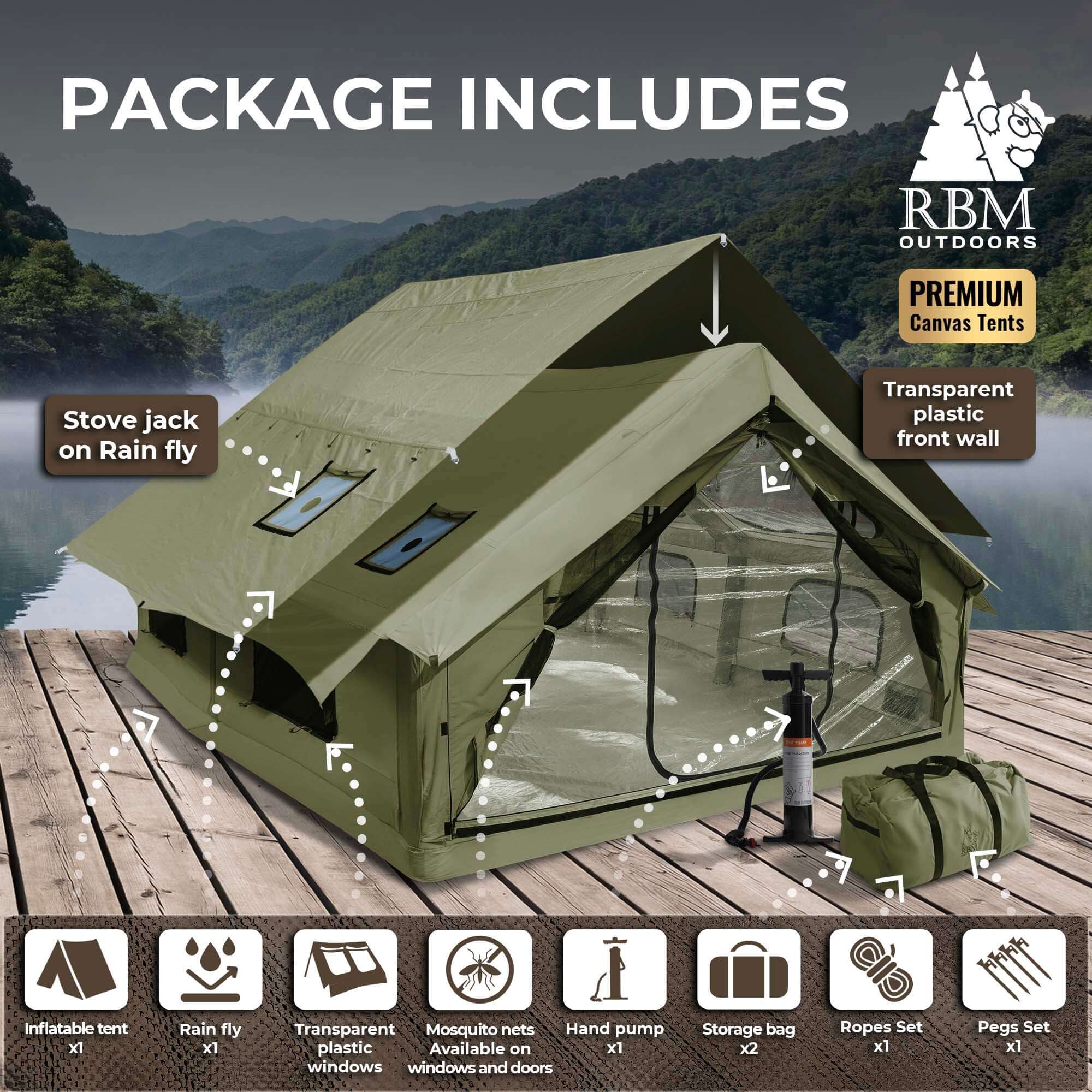 RBM Panda Large Forest Green- Inflatable Tent for Camping (2-6 person) - Image 4