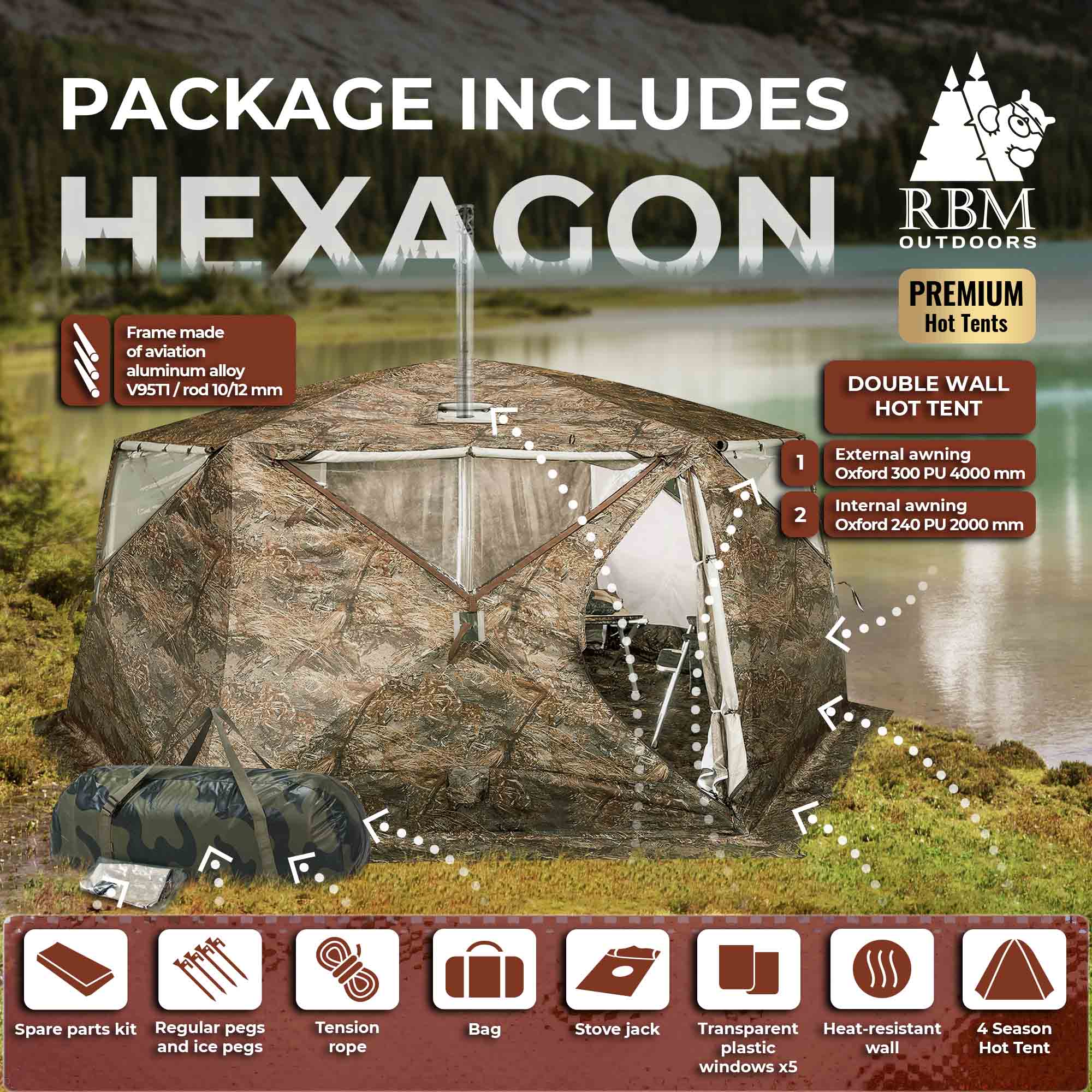 RBM Outdoors Hexagon - All-Seasons Double Layer Hot Tent for 2-9 person - Image 4