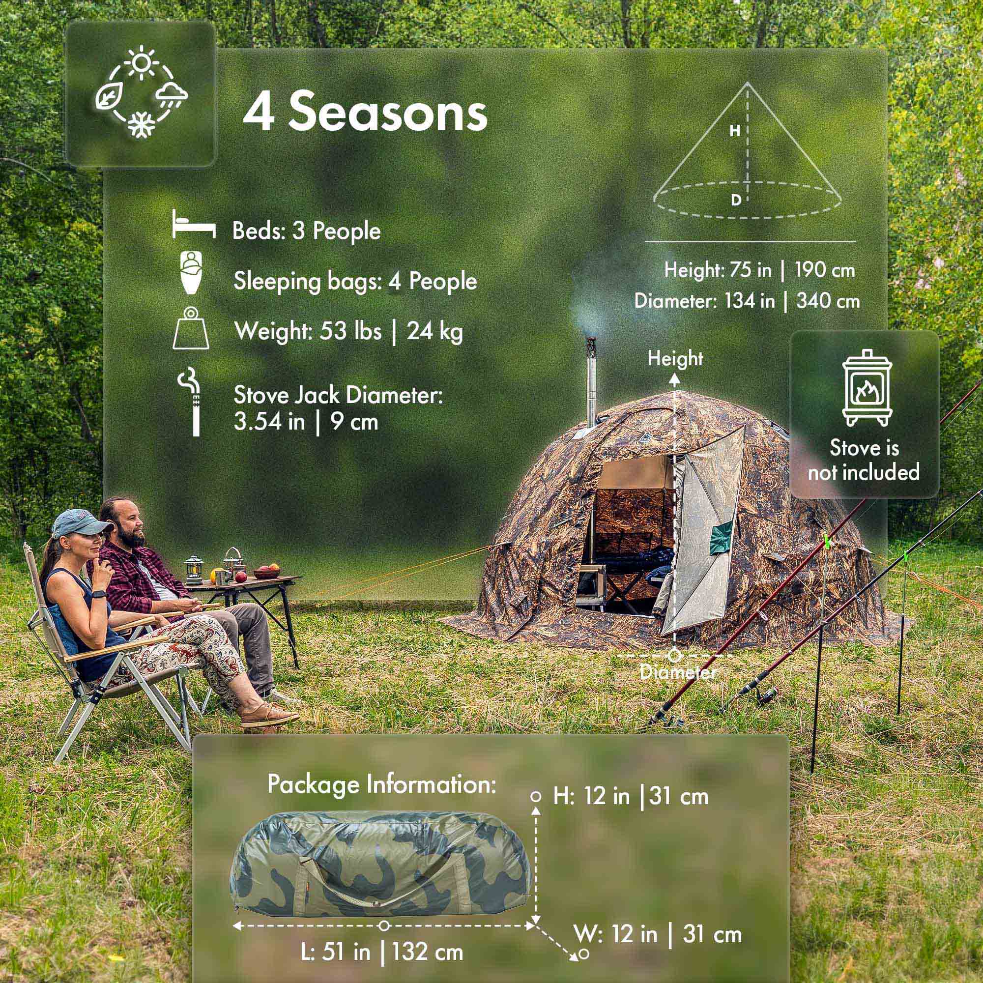 RBM Outdoors UP-2 - All-Seasons Double Layer Hot Tent for 2-4 person - Image 3