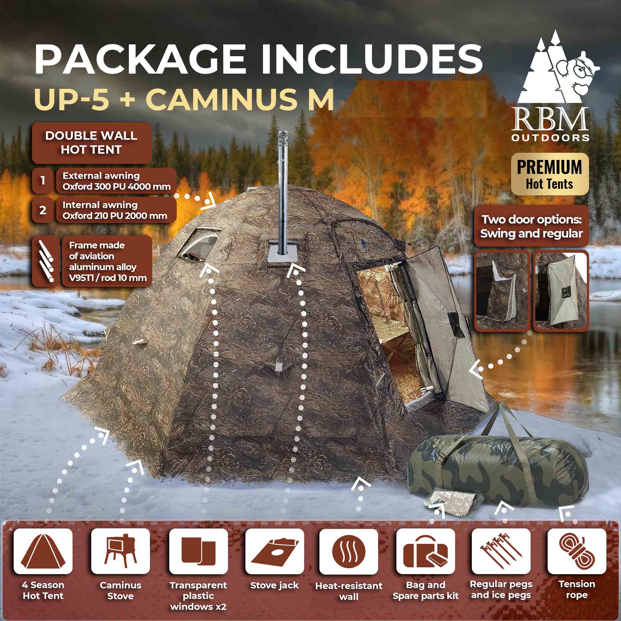 RBM All-Seasons tent UP-5 for 2-6 person + Wood Stove Caminus M - Image 3